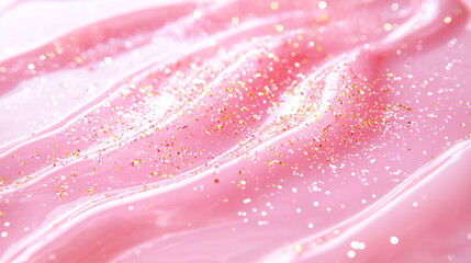 金色のグリッターとピンク色の滑らかなクリームのクローズアップ