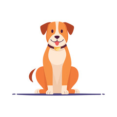 Obraz premium A cartoon dog sitting on a blue surface, viewed from the front with a happy expression