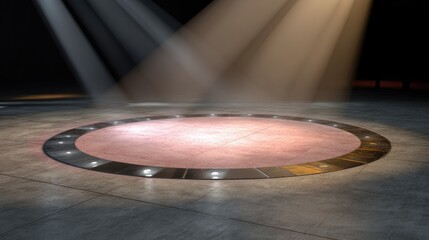 Fototapeta premium Illuminated Circular Stage with Dramatic Lighting Effects in Dark Environment for Performance or Presentation Use