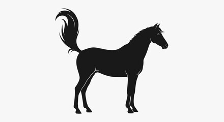 Obraz premium Silhouette of a horse standing with tail raised against white background.