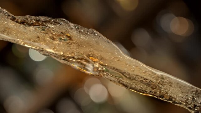 Super Slow Motion of Fresh Beer Stream with Blurred Bar Background at 1000fps.