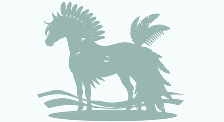 Abstract silhouette of a mythical dragon-like creature with spikes and a tail.