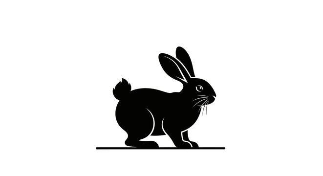 Silhouette of a sitting rabbit with detailed ears and tail.