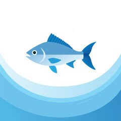Fototapeta premium Illustration of a blue fish swimming in the ocean viewed from the side with a white background like c88.eps