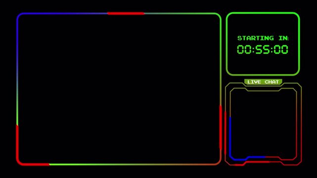 Twitch Stream Intermission Overlay Screen Countdown Timer and Webcam Frame for Gaming Broadcasts 4k video animation seamless loop