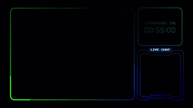 Dynamic RGB Stream Overlay Intermission Screen Loop with Countdown Timer, Webcam Frame, and Live Chat Box 4k video animation seamless loop