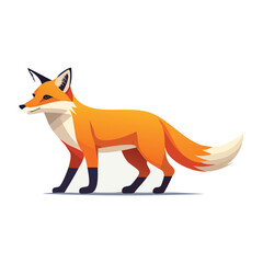 Vector illustration of a fox standing in profile showcasing vibrant orange fur and white accents