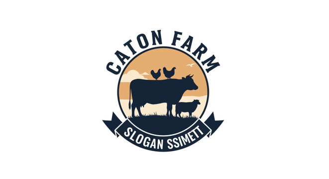 Caton Farm Logo with Cow Sheep and Chickens.