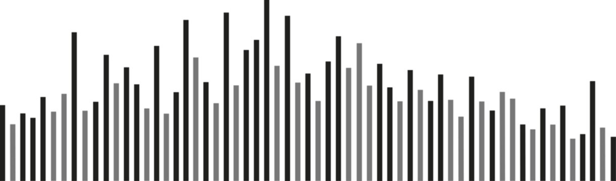 Vector illustration of dense vertical bar graph with varying heights representing complex data distribution