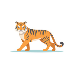 Vector illustration of a tiger walking on a flat surface from a side viewpoint