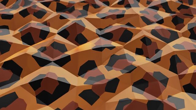 Stylized low poly geometric tiling leopard pattern background subtly pulsing with angular, repeating polygonal abstract shapes data visualization, design element, tech background