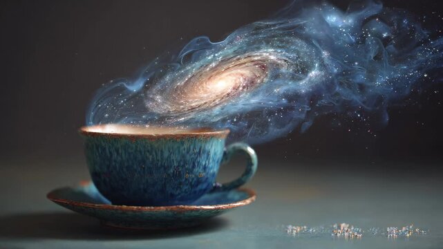 Teacup swirling with a galaxy, A teacup displaying a swirling galaxy pattern