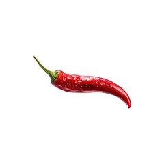 Fresh red chili pepper single whole spicy vegetable curved shape glossy skin closeup isolated on white background