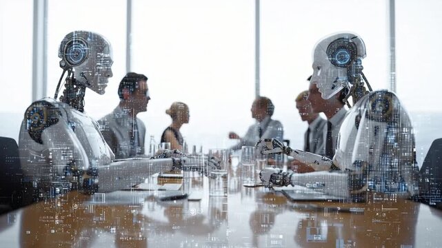 Robots and Humans in Business Meeting.
