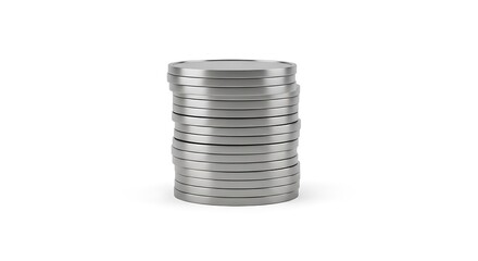 A neat stack of silver coins on a clean white background, symbolizing savings and finance