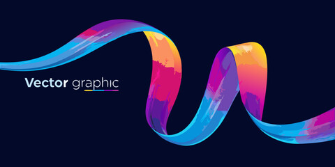 Abstract colorful ribbon flowing gracefully against a dark solid background