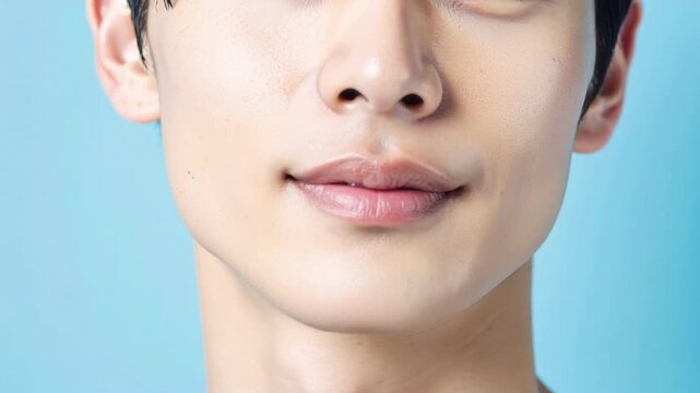 ひげ脱毛をしてツルツル肌になった笑顔の若い男性　脱毛・メンズスキンケア・美容映像