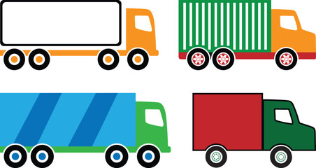 Delivery Truck Vector Set. Flat Transport Vehicles Illustration.