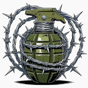 vector image of a grenade wrapped in barbed wire