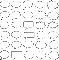 Collection of monochrome comic book speech bubbles and thought bubbles
