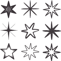 Obraz premium Collection of nine distinct hand drawn starburst shapes in dark gray