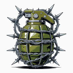 vector image of a grenade wrapped in barbed wire