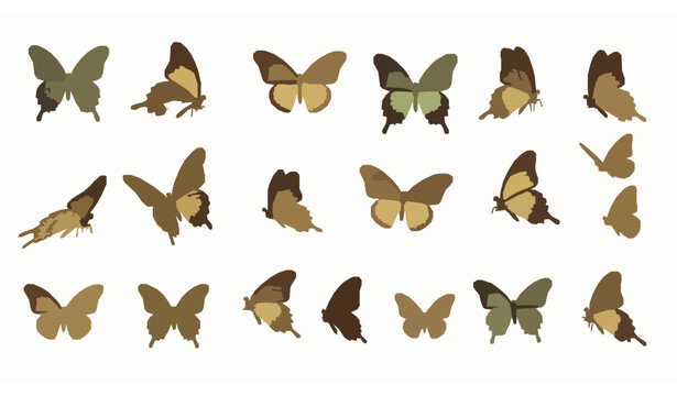 Set of Four Butterflies in Flight Isolated Vector Illustration