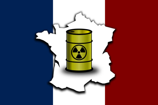 Carte de la France avec un baril de substance radioactive