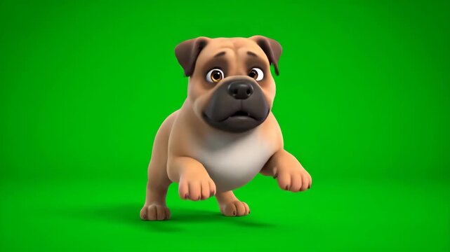 Adorable 3D Cartoon Bullmastiff Dances and Wiggles on Green Screen
