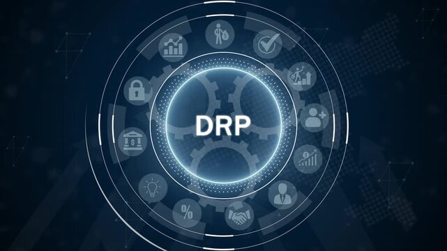 Digital Business Process Management Concept with DRP Acronym and Financial Technology on Dark Blue Futuristic Background