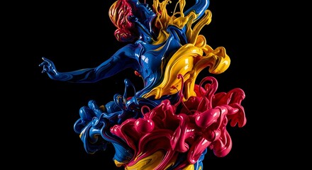 Fototapeta premium Dynamic Swirls of Blue Yellow and Red Paint Splashes Abstract Form fluid