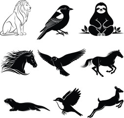 Obraz premium Collection of various animal silhouettes and illustrations