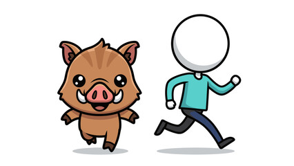 Cute Boar And Human Running Side By Side