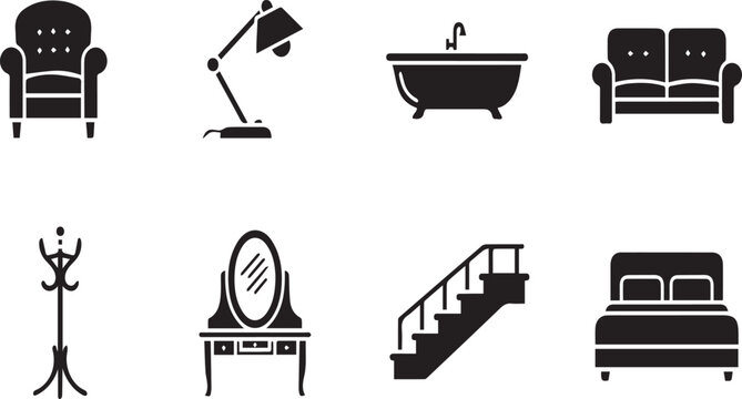 A comprehensive set of home furniture and interior elements icons for design projects