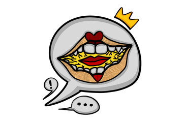 The Chat Balloon has an Open Mouth showing the inner mouth with a gold crown on top.