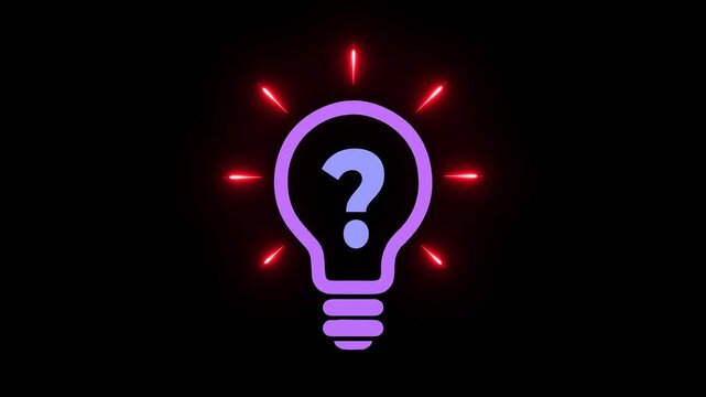 Question marks and light bulb symbolizing idea or solution. Problem solving skill, creativity, innovation, brainstorming. Motion graphics of  problem analysis concept. 4k video animation.