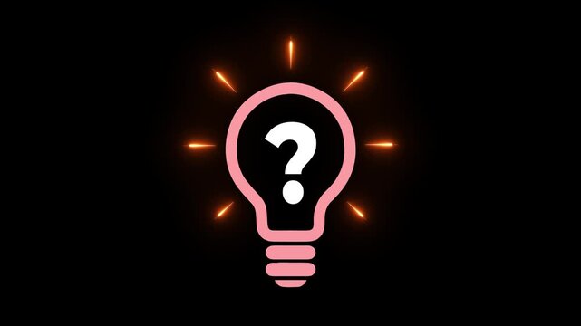 Question marks and light bulb symbolizing idea or solution. Problem solving skill, creativity, innovation, brainstorming. Motion graphics of  problem analysis concept. 4k video animation.