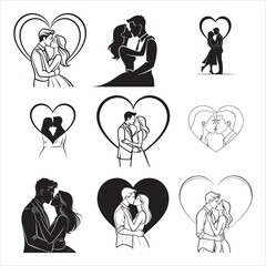 Love couple kissing heart shape silhouette