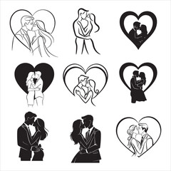 Simple couple kiss heart symbol vector