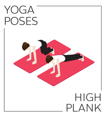 Yoga High Plank Isometric Vector Set
