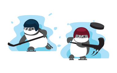 Ice Hockey Penguin Shoot Cartoon Character Winter Sport Set