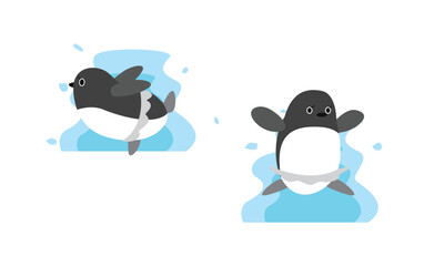 Figure Skating Penguin Jumping Cartoon Character Winter Sport Set