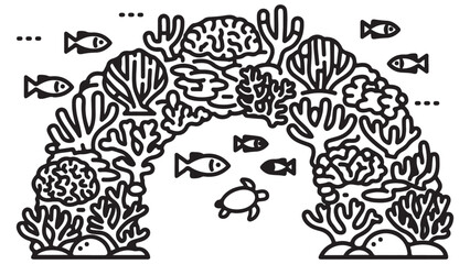 Abstract Line Art Coral Reef Arch with Fish and Turtle © Video