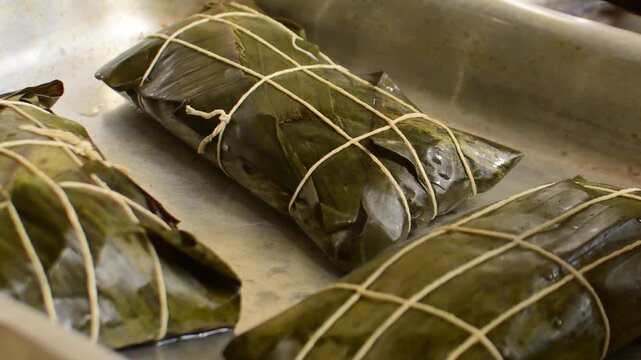 Freshly Made Venezuelan Hallacas on Tray Traditional Christmas Food Art