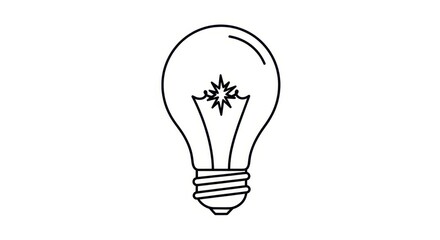 Obraz premium Minimalist single line drawing of a classic incandescent light bulb with starburst filament