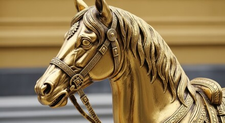 Golden Horse Head Sculpture