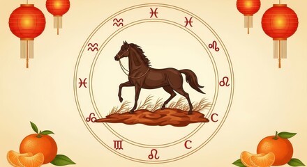 Zodiac Horse Circle with Oranges