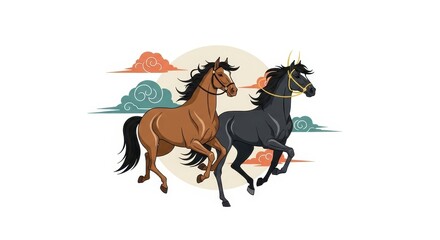 Twin Horses Illustration