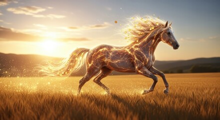 Golden Field Running Horse