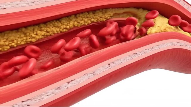 Close Up Of Arterial Plaque Buildup And Red Blood Cells Circulating